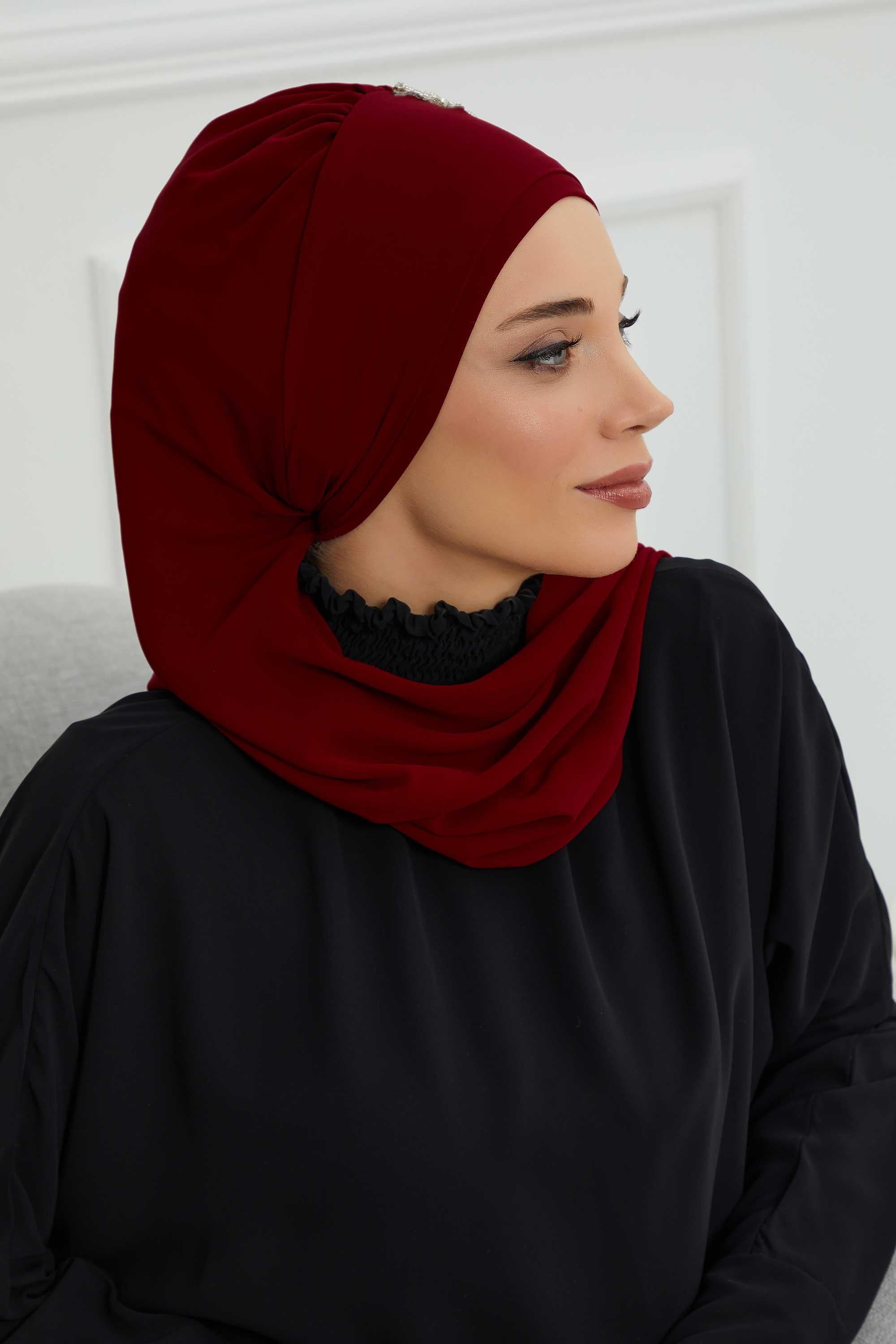 Yandan Fırfırlı Taş Aksesuarlı Şifon Hazır Türban,HT-100,HT-100
