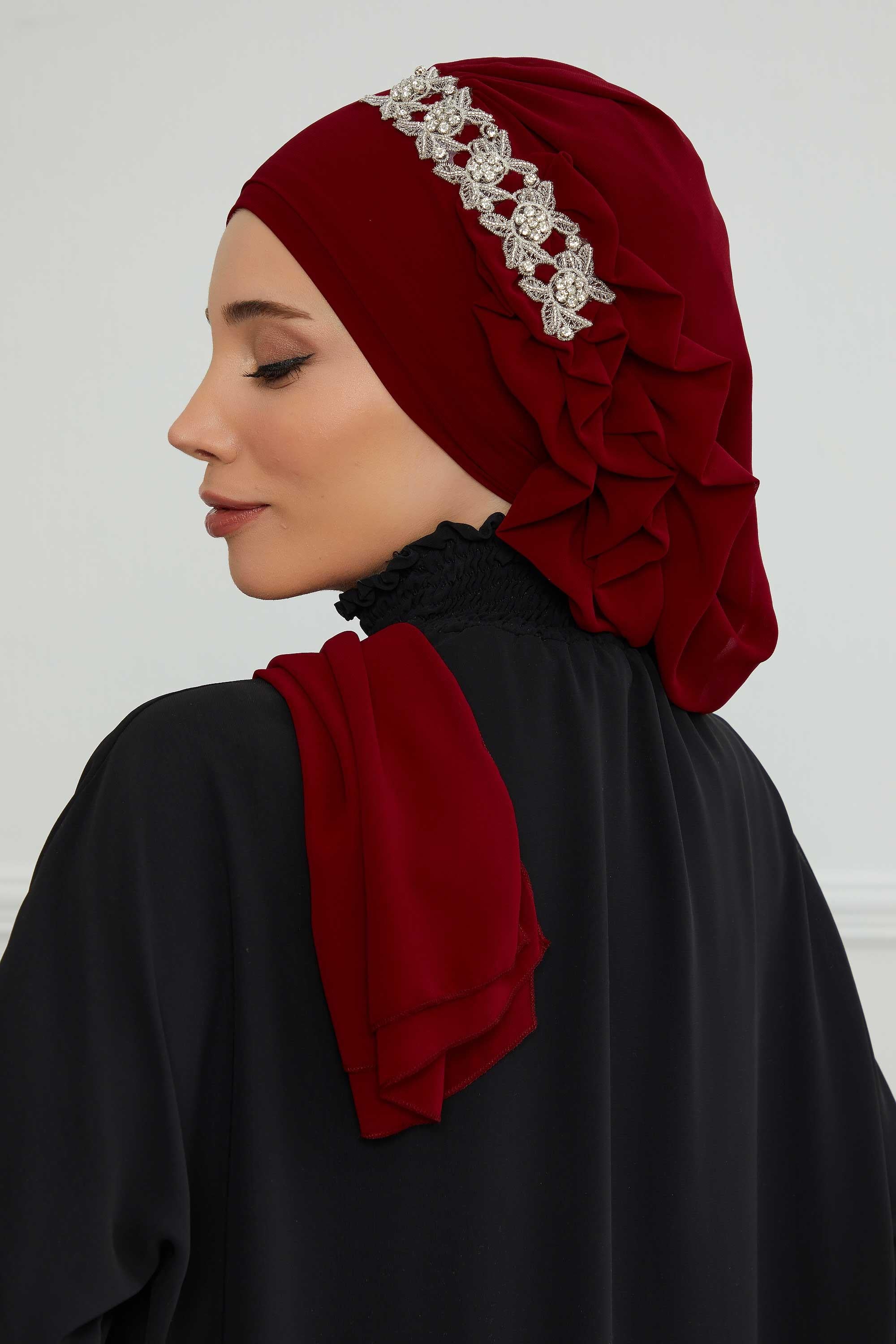 Yandan Fırfırlı Taş Aksesuarlı Şifon Hazır Türban,HT-100,HT-100
