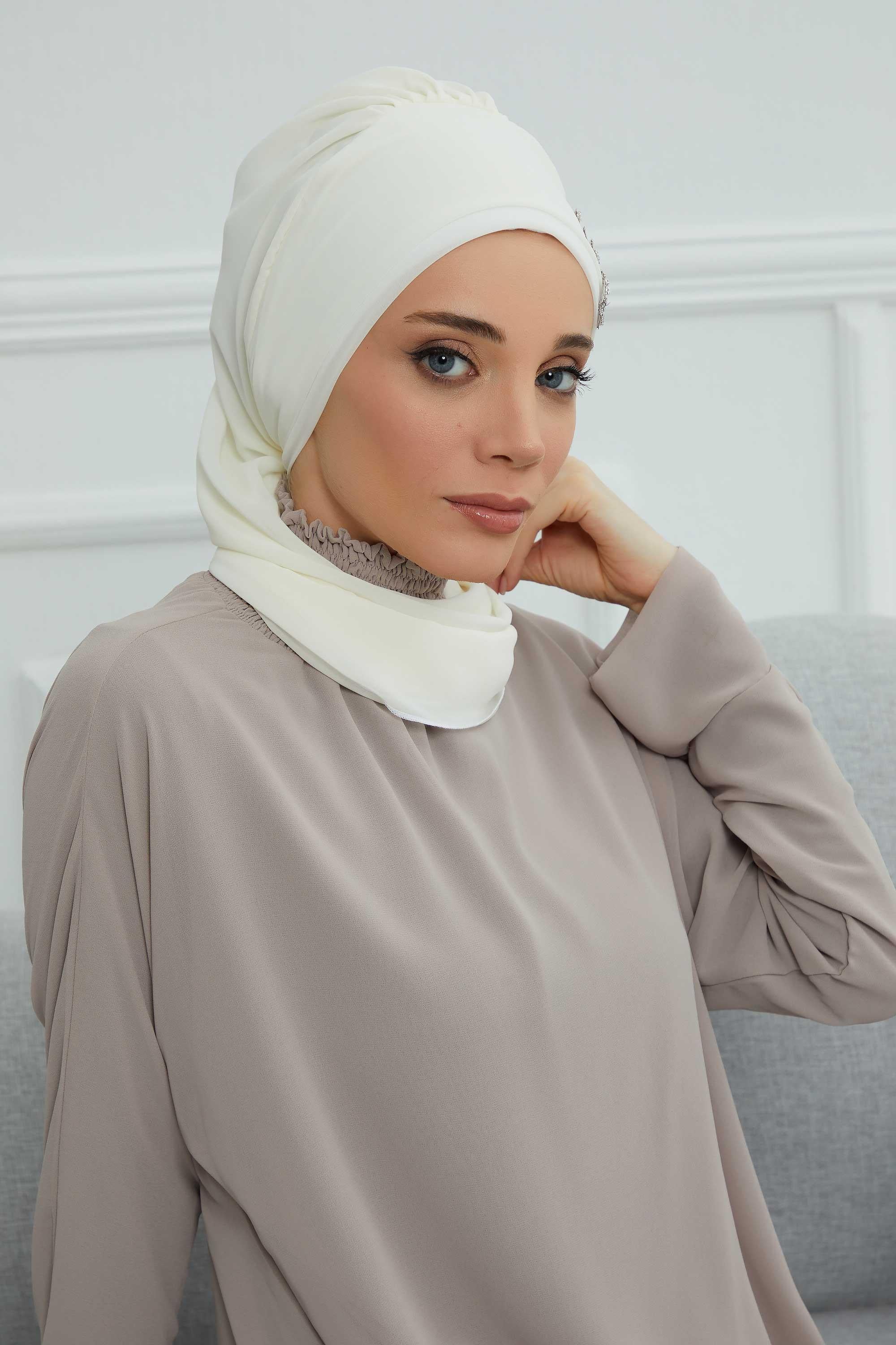 Yandan Taş Çiçek Aksesuarlı Şifon Hazır Türban,HT-104,HT-104