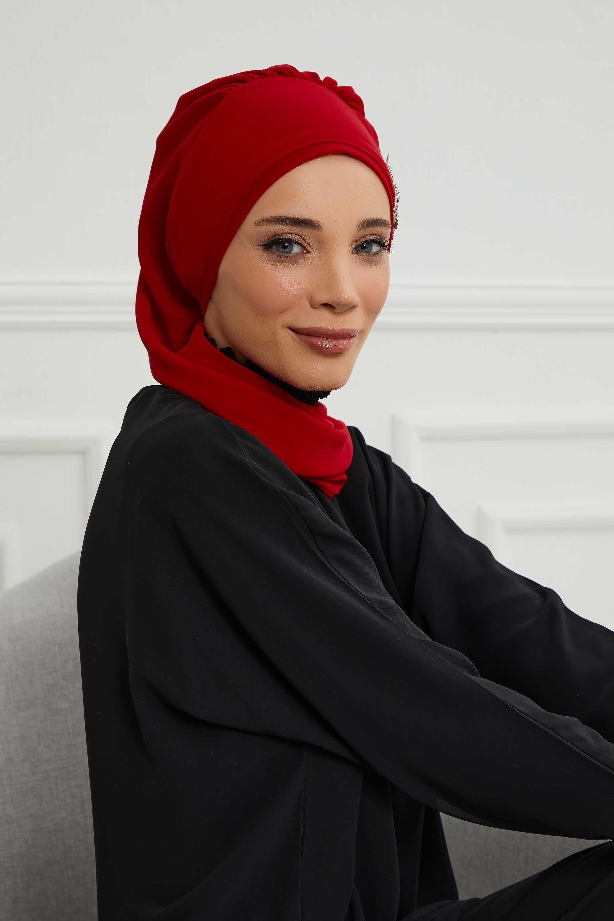 Yandan Taş Çiçek Aksesuarlı Şifon Hazır Türban,HT-104,HT-104