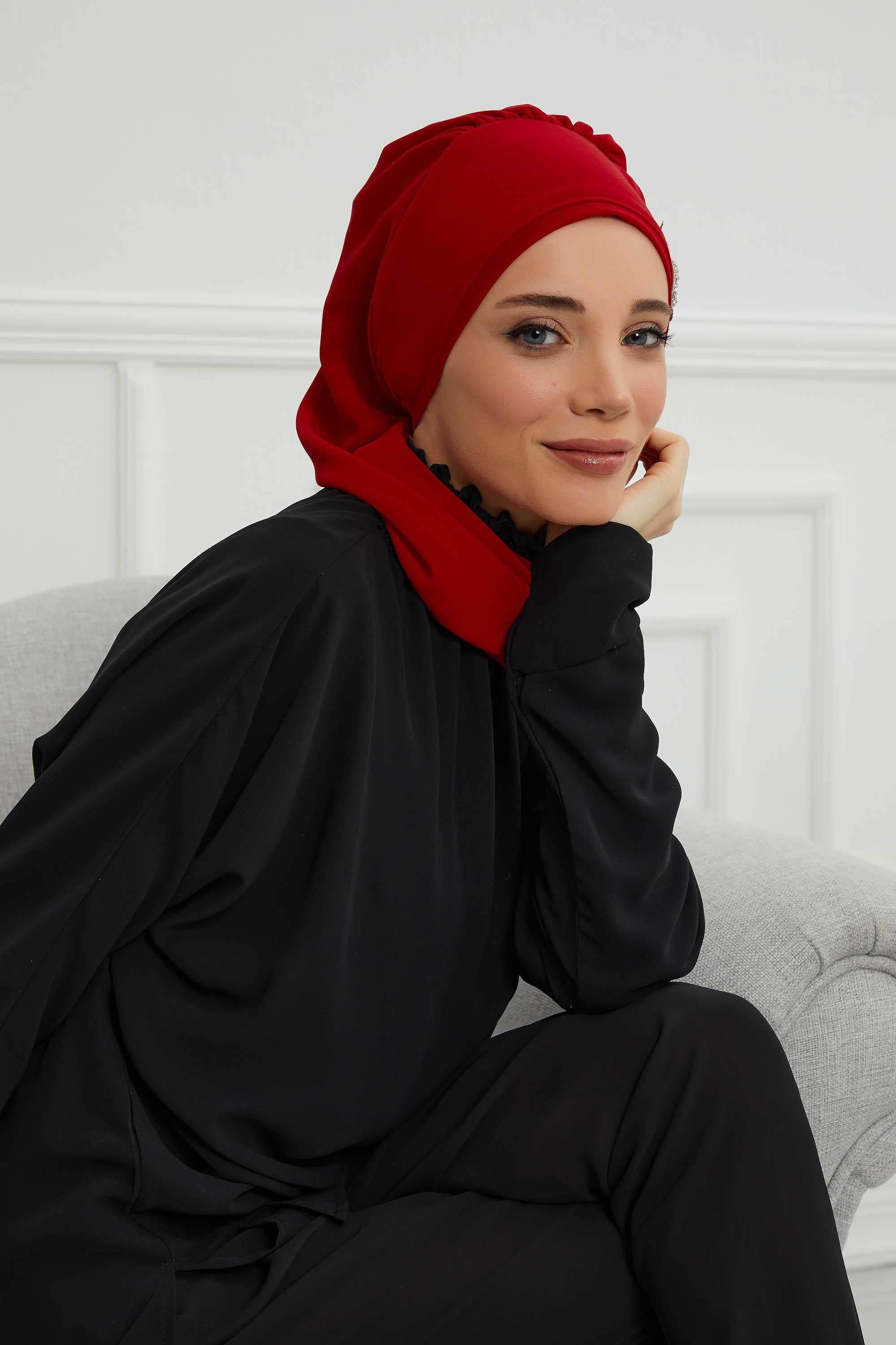 Yandan Taş Çiçek Aksesuarlı Şifon Hazır Türban,HT-104,HT-104