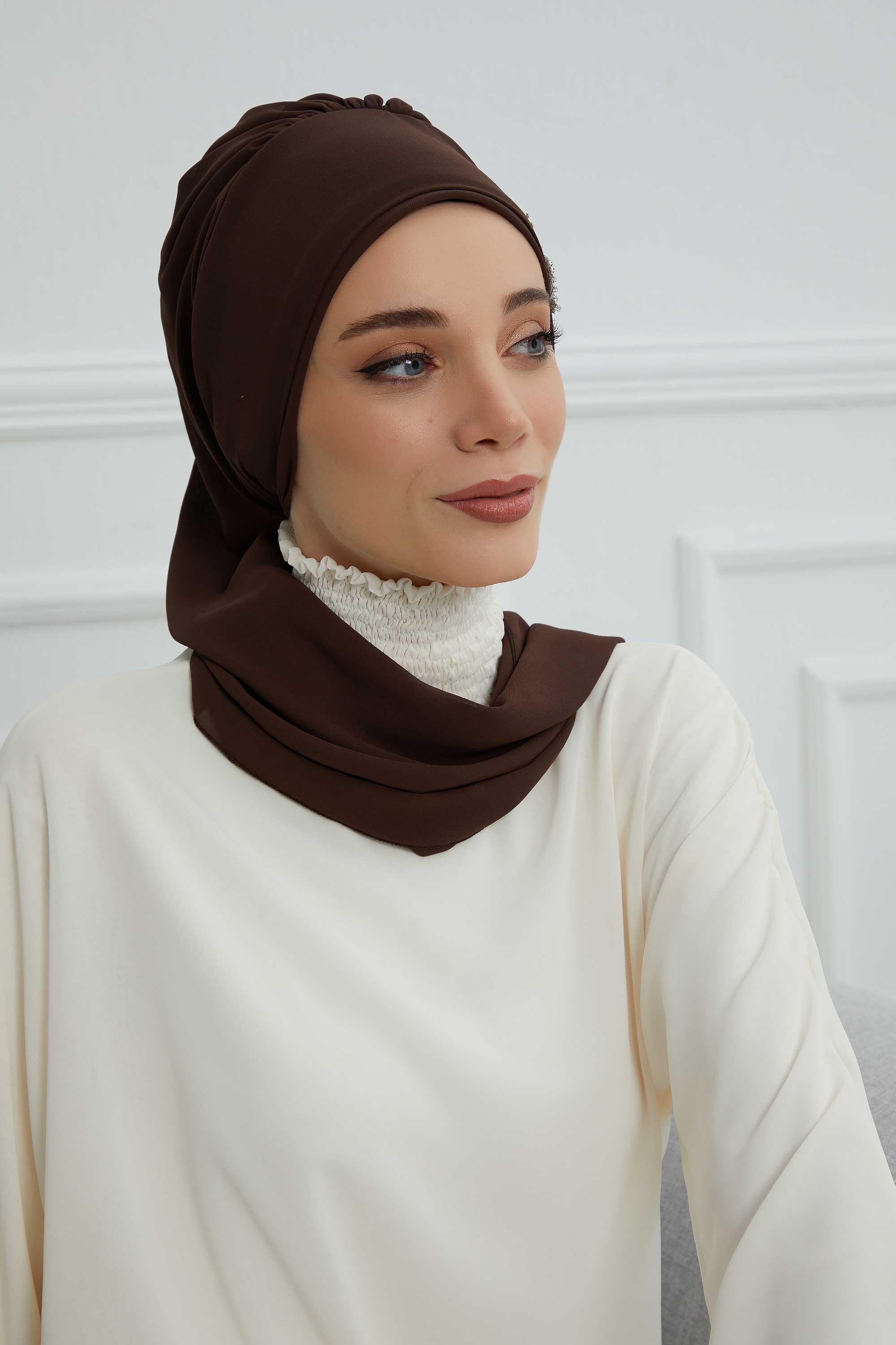 Yandan Taş Çiçek Aksesuarlı Şifon Hazır Türban,HT-104,HT-104