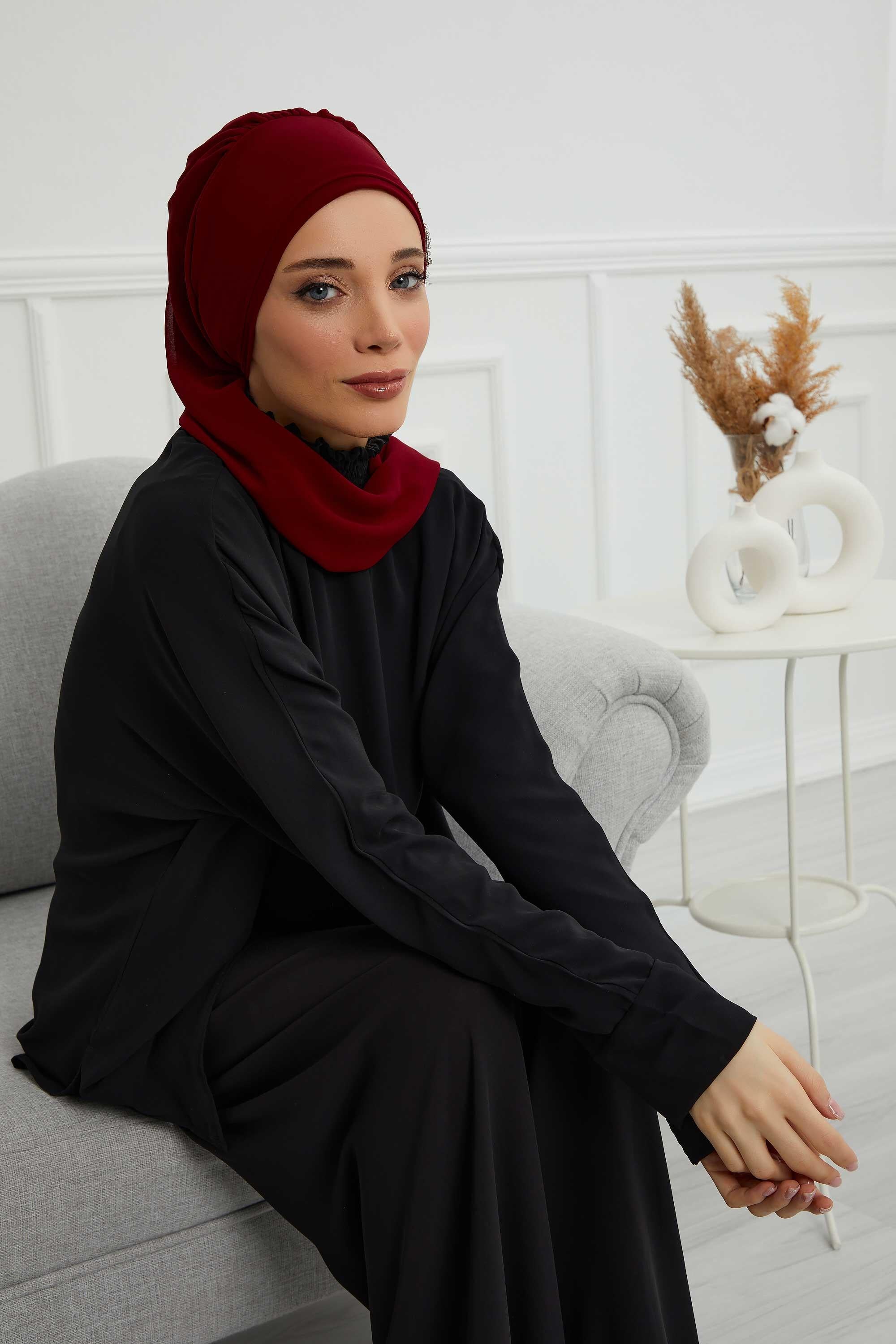 Yandan Taş Çiçek Aksesuarlı Şifon Hazır Türban,HT-104,HT-104